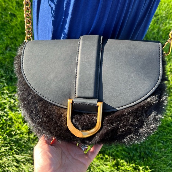 Scoop Black Faux Fur Crossbody Bag - Picture 10 of 15